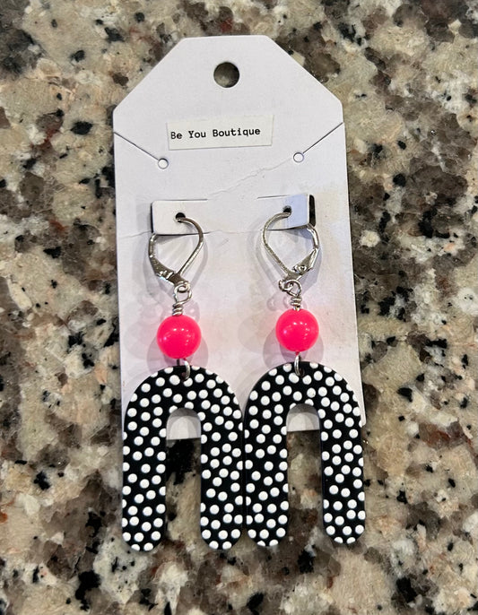 Pink Accent White Polka Dot Earrings