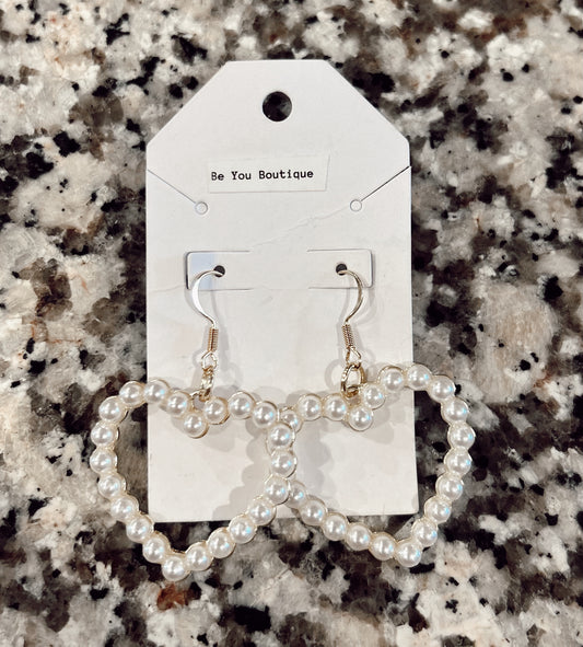 White Pearl Heart Earrings